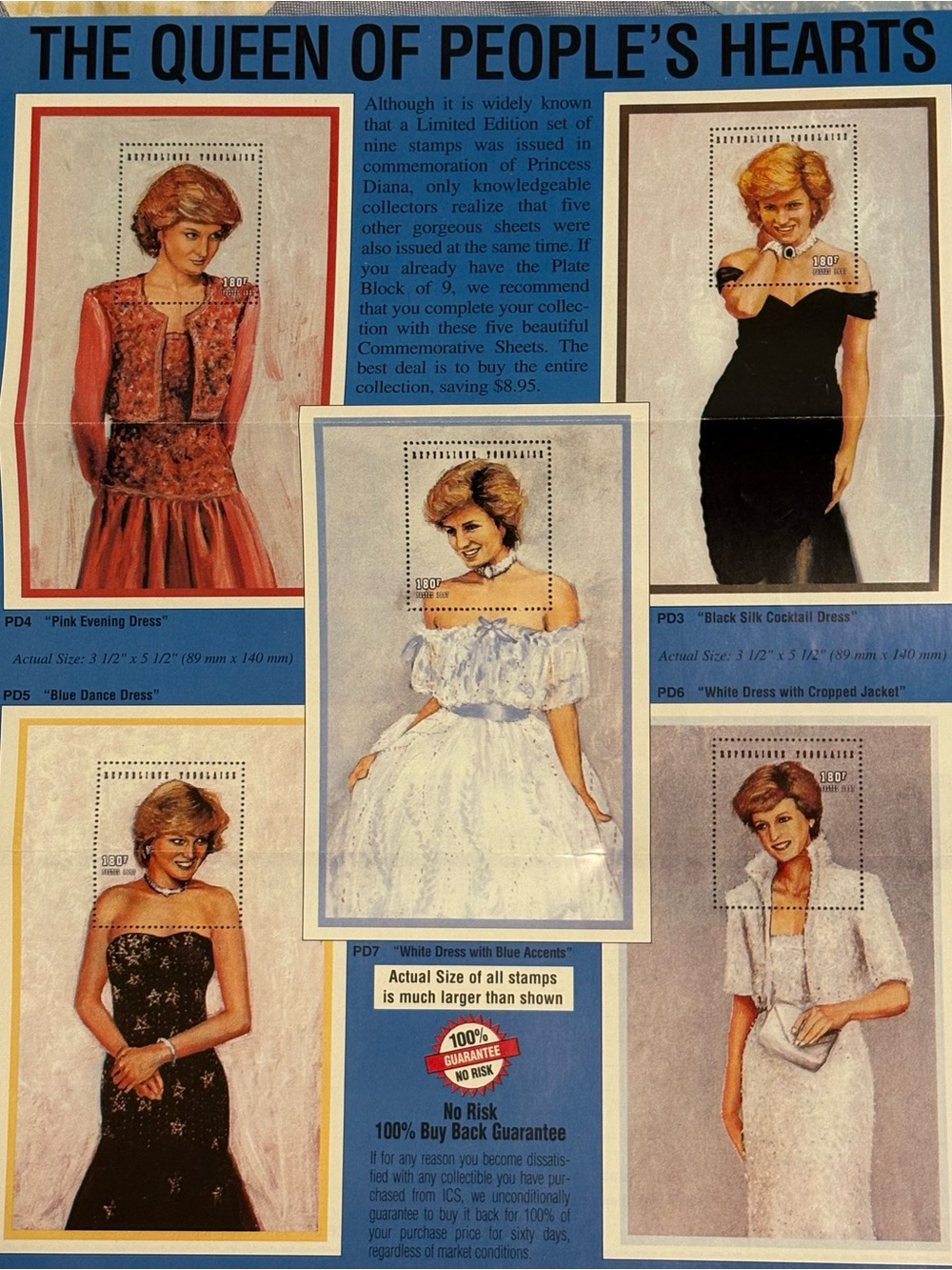 "THE QUEEN OF PEOPLE'S HEARTS” Commemorative Princess Diana Stamp Set